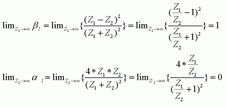 Natężeniowe współczynniki : odbicia i pochłaniania w sytuacji, kiedy impedancja drugiego ośrodka staje się nieskończenie duża